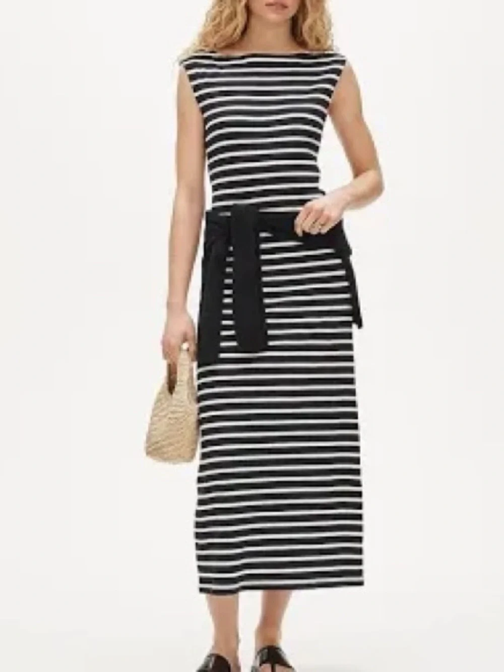 J. Crew women's sleeveless Sheath midi dress in stripe black white boat neck